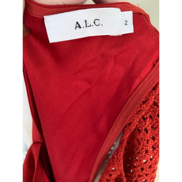 A.L.C Quinn Crochet Blouse Top Red Viscose Blend High Neck Sleeveless Sz 2 - Picture 5 of 6